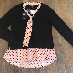 Adrianna Papell Sweater/Blouse Combo w/ Tie Neck